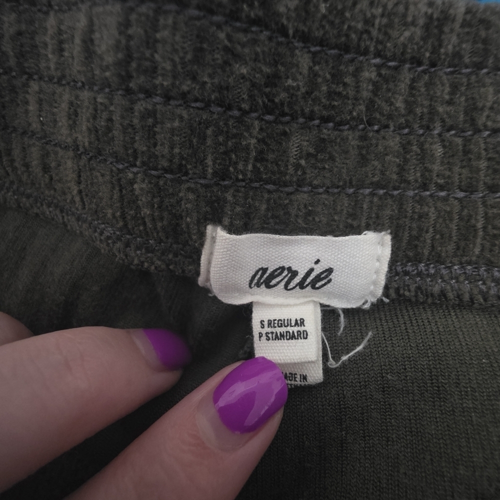 Aerie Groove-On Velour High Waisted Ribbed Flare Pant Olive Green Size Small - Picture 11 of 12